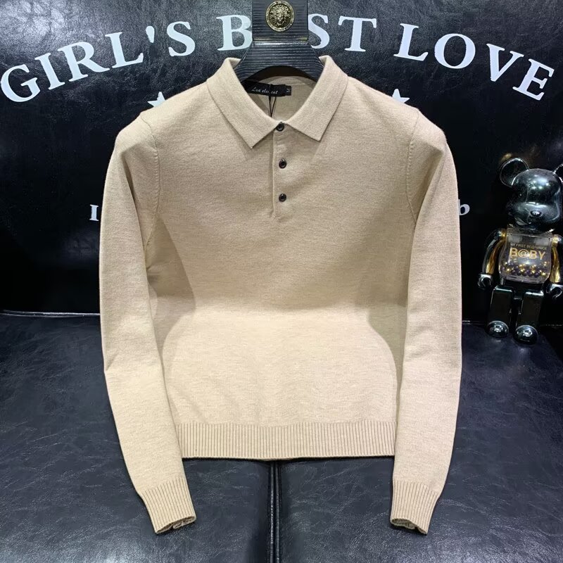 Men's Knitted Polo Shirt 2025 Autumn and Winter New Sweater Bottoming Shirt Pure Color Net Version Bottoming Shirt Fashionable Men's Clothing