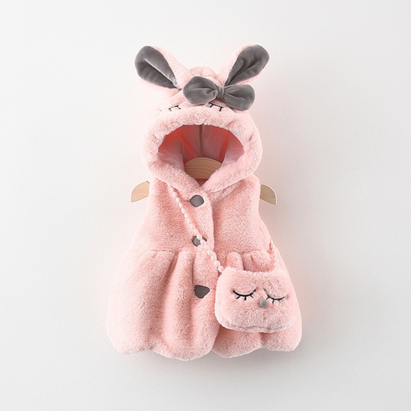 1280 otoño e invierno nuevo bebé Orejas de conejo chaleco con capucha Chaleco de los niños engrosada chaleco caliente