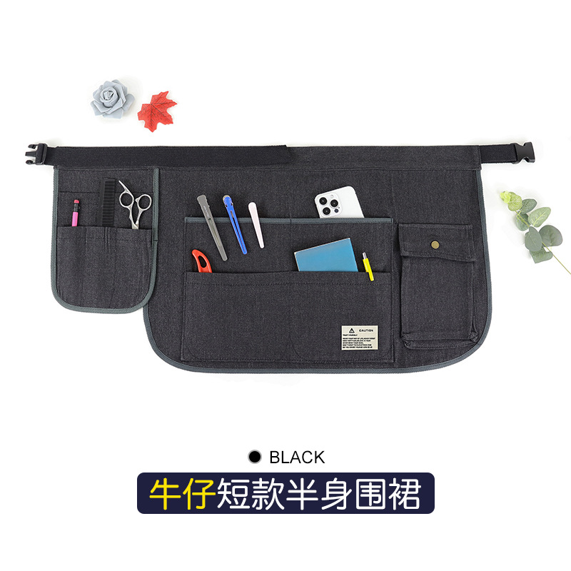 Transfronterizo Amazon lona delantal corto multibolsillo café ropa de trabajo jardinería delantal logo personalizado