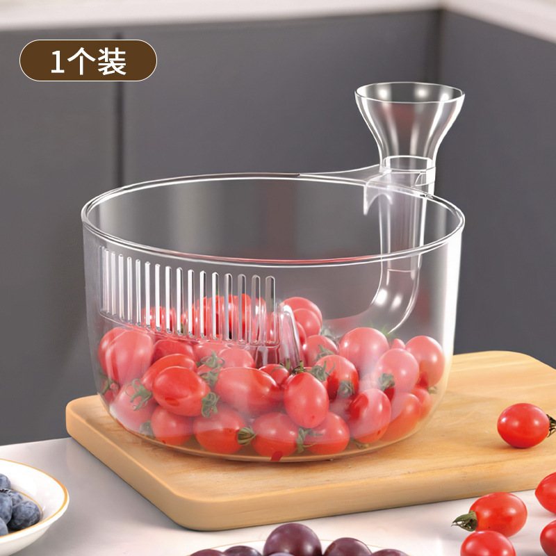 水果自动清洗沥水篮塑料透明厨房果蔬漏水盆干湿分离蜗牛滤水神器|undefined