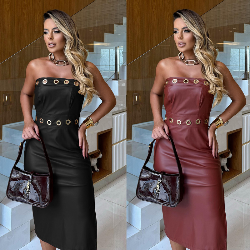 C7475 Cross-Border Aliexpress Amazon European and American Fashion Women's Sexy Tube Top Slim Fit Arm Slit Dress