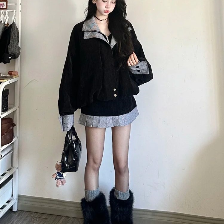 韩系超好看宽松慵懒短款夹克外套女2025春秋新款外套短裙套装|undefined