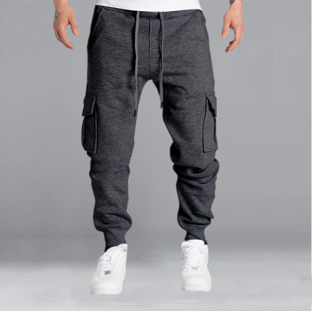 Autumn and Winter Men's Work Pants, Men's Multi-Pocket Pants, Large Size Sports Casual Men's Sweatpants, Mid-Waist