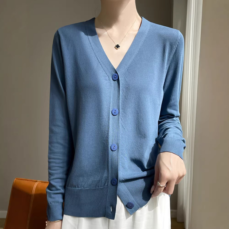 Summer Women's Ice Silk Knitted Cardigan, Lightweight, Breathable, Sun-Protective, Slimming, Versatile, Simple and Elegant Top