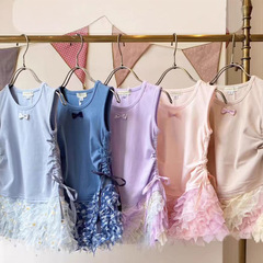 Summer 2024 Girls' Sleeveless Drawstring Graduated Color Ballet Dance Dress Elastic Dress