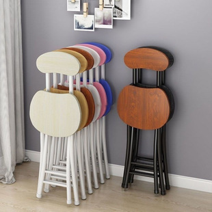 Folding Chair Stool with Backrest Portable Home Dining Chair Colorful Training Chair Rental House Balcony Dormitory Creative Round Stool