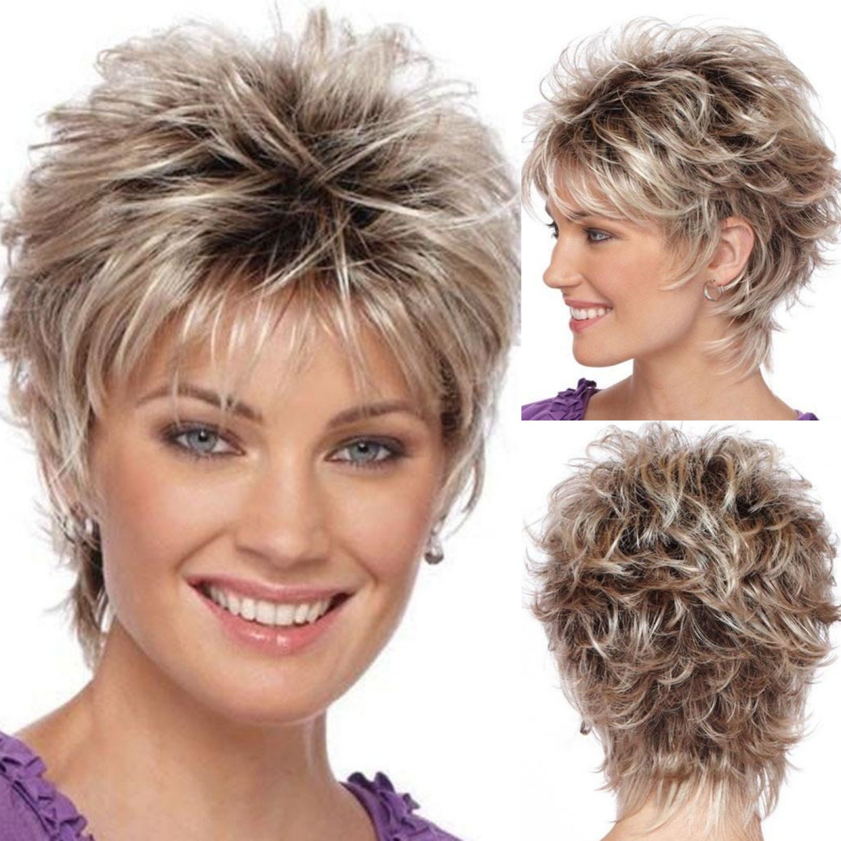 AliExpress peluca europea y americana del comercio exterior de las mujeres de pelo corto de color mezclado Peluca de fibra química Temu suministro al por mayor transfronterizo entrega de una sola pieza