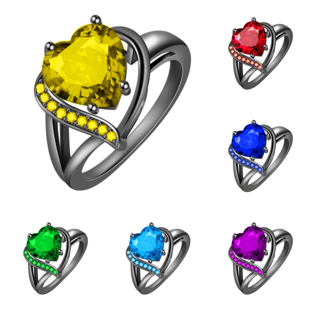 elegant fashionable ring with stone with zircon heart-shaped heart…