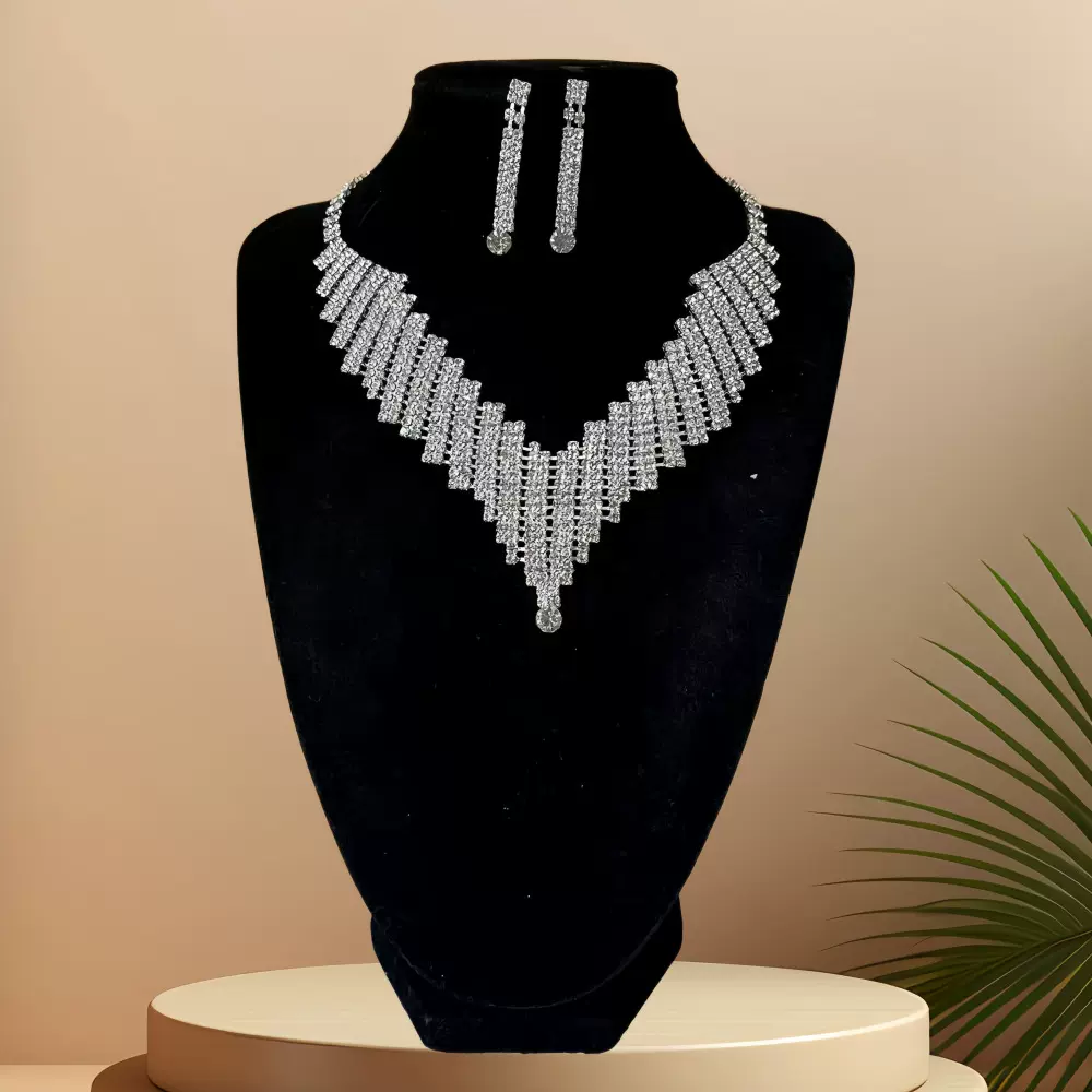 欧美夸张镶钻高级感个性奢重工优雅华新娘晚宴耳环项链套装