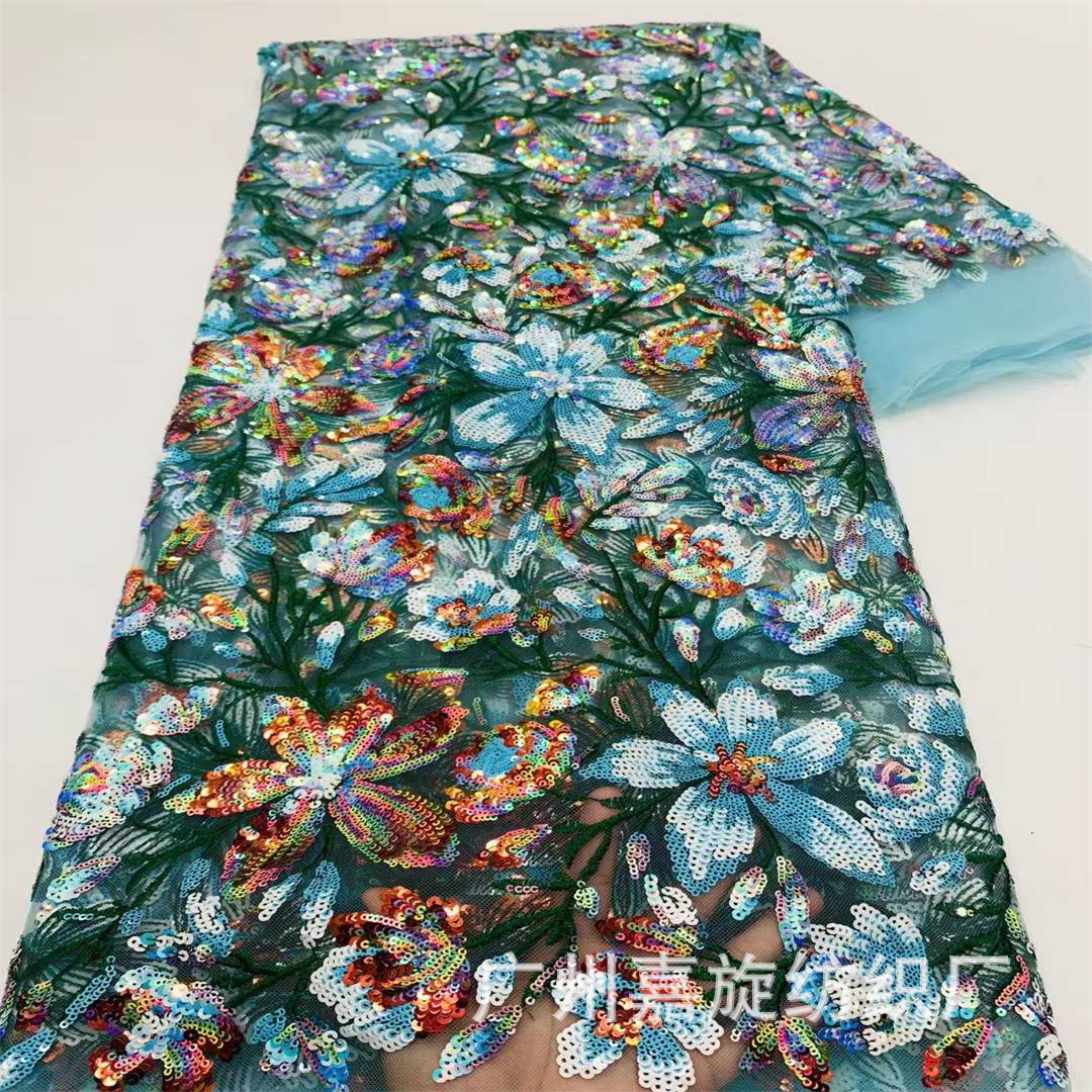 Multicolor fantasía sequinilla cuentas bordado tela estilo nacional cheongsam chaleco bordado plano vestido de boda vestido de noche encaje braza