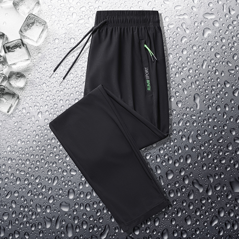 Pantalones deportivos casuales de seda de hielo para hombres pantalones de verano finos de punto de oro elásticos de secado rápido casuales atados al tobillo más pantalones de tamaño
