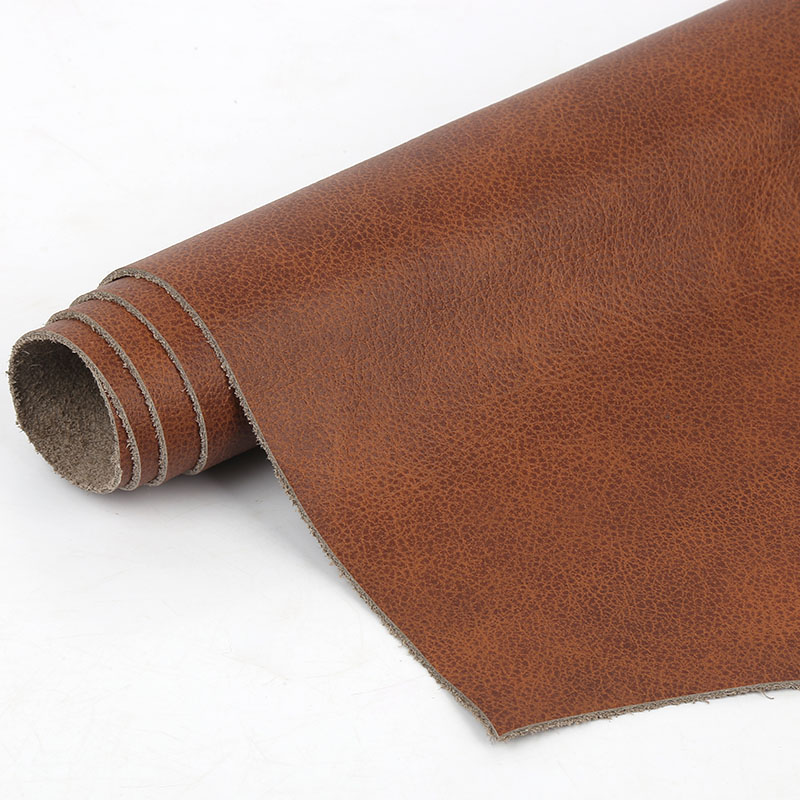 油蜡皮料复古座椅整张皮革面料薄软整张头层牛皮黄棕色细纹料