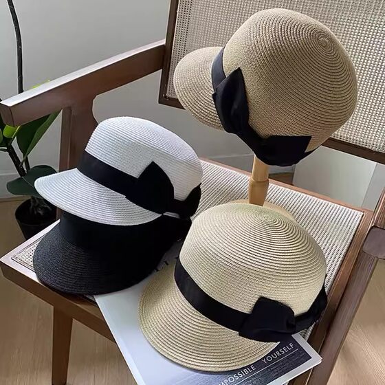Korean version of straw long cap women's equestrian cap summer outdoor beach leisure Joker sunscreen sunshade wholesale