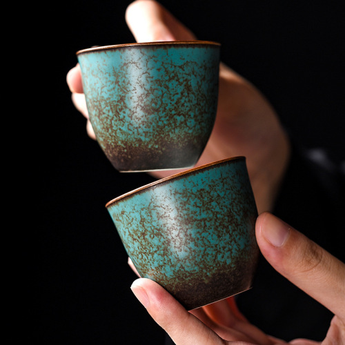Agate green tea cup tea cup creative retro household ceramic master cup single cup kung fu tea set personal cup water cup