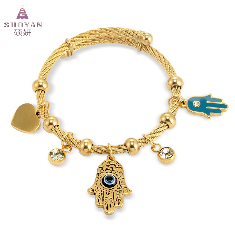 Greek South American Stainless Steel Silver Bracelet Evil Eye Bracelet for Women Turkish Blue Eye Titanium Steel Bracelet