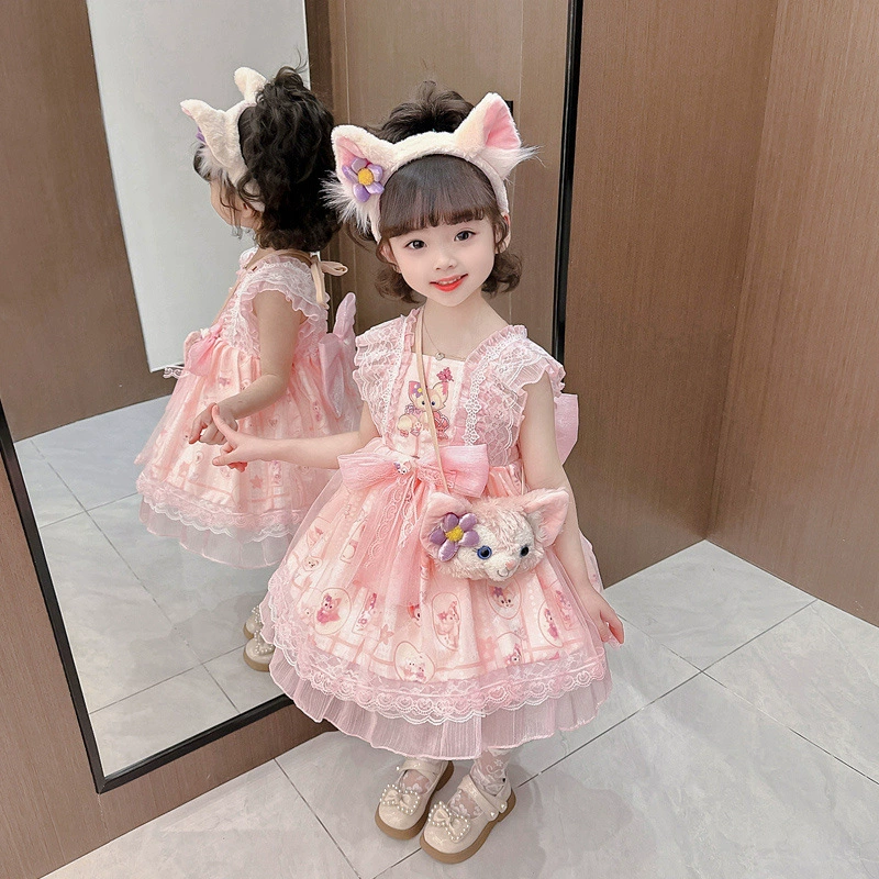 Children's summer small princess costume, short sleeve dress, girl's skirt, Lolita style, tutu skirt
