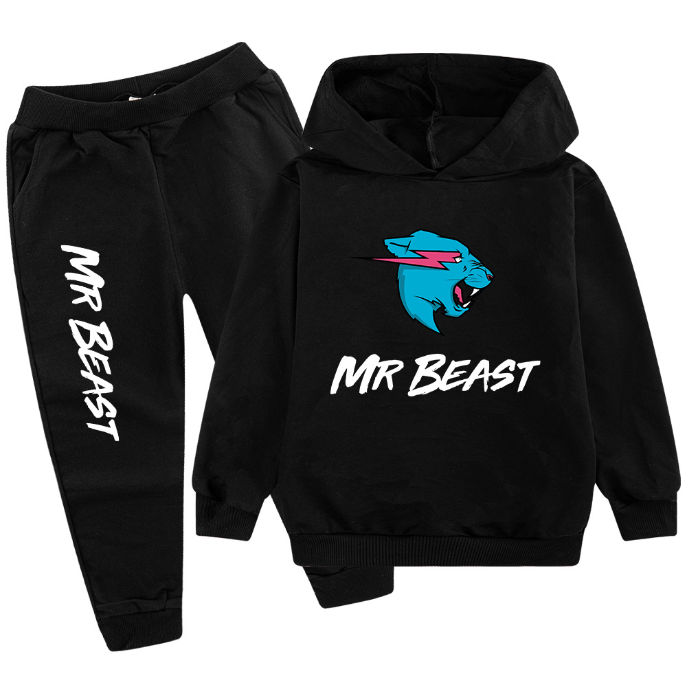 Testa di lupo MR BEAST Cartoon stampato set per ragazzi e bambini felpa con cappuccio maglione + pantaloni PB437_voghion.com