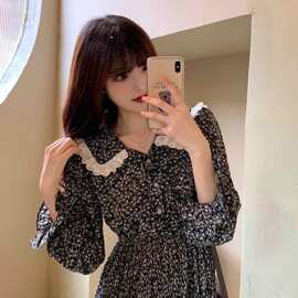 小雏菊少女泡泡袖连衣裙女夏2025新款法式小众长裙赫本风碎花裙潮