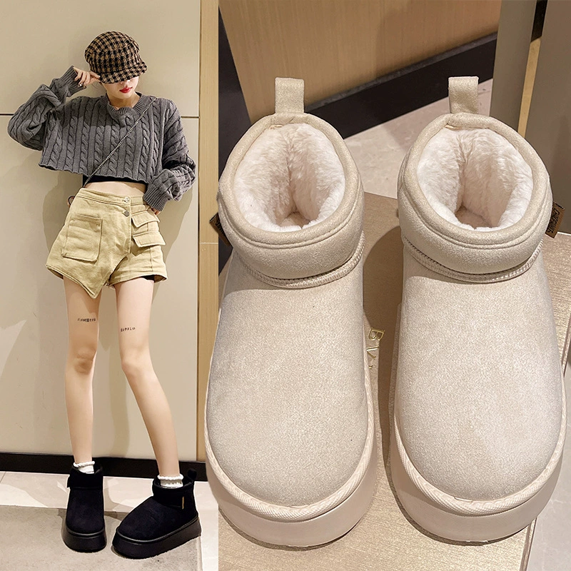 Новые женские зимние утепленные сапоги 2025 года на толстой подошве, увеличивающие рост, с флисовой подкладкой, из утолщенной кожи и меха, с интегрированным толстым хлопковым утеплителем.