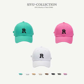 帽子韩版时尚简约字母R刺绣弯檐鸭舌帽男户外运动防晒遮阳太阳帽