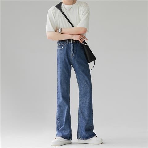 High-end, slightly flared pants for men and women | Flowing denim jeans | Vintage washed floor-sweeping trousers | Loose, versatile, trendy long pants