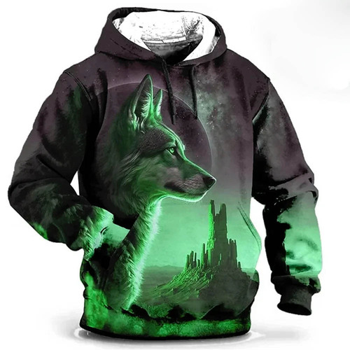 Fall/Winter & Spring/Summer European/American Style Hoodie with Fierce Wolf King 3D Digital Print | Men's Casual Pullover Sweatshirt