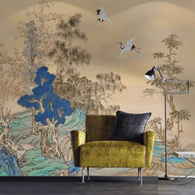 新中式古典刺绣墙布复古卧室壁布客厅茶室墙纸电视背景墙装修壁纸