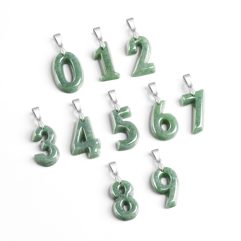 Original Natural A-Grade Jade Arabic Numeral Pendant S925 Silver Inlaid with Jade Steel Titanium Necklace Hip-Hop Style Commemorative Original Natural A-Grade Jade Arabic Numeral Pendant S925 Silver Inlaid with Jade Steel Titanium Necklace Hip-Hop Style Commemorative