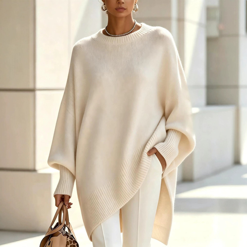European and American Cross-Border 2026 Spring and Autumn Round Neck Pullover Knit Sweater for Women, Amazon Loose Lazy Style Plus-Size Women's Sweater