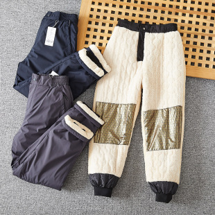 Double-Layered Thickened Lamb Wool Graphene Knee Pads Winter Men's Warm Casual Pants Long Pants Thickened for Warmth