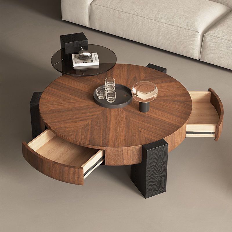 Mesa de centro redonda minimalista italiana para sala de estar, uso doméstico, diseño de lujo ligero, estilo de mediados de siglo, juego de mesa de centro de madera de nogal
