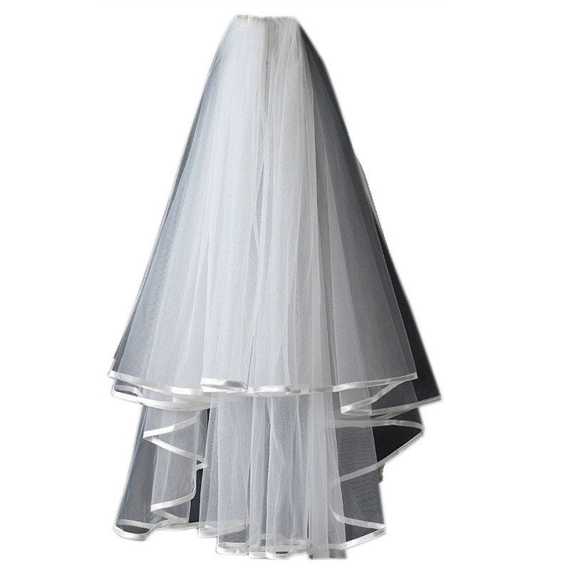 Bridal Wedding Veil with Pearl Accents, Medium Length, Studio Photography Ready — detail image 6
