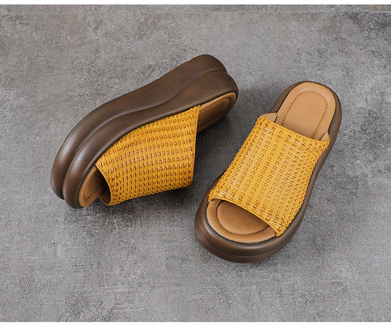 Dép sandal nữ quai chữ V đế dày da bò thật mềm chống trượt — màu nâu chi tiết 14