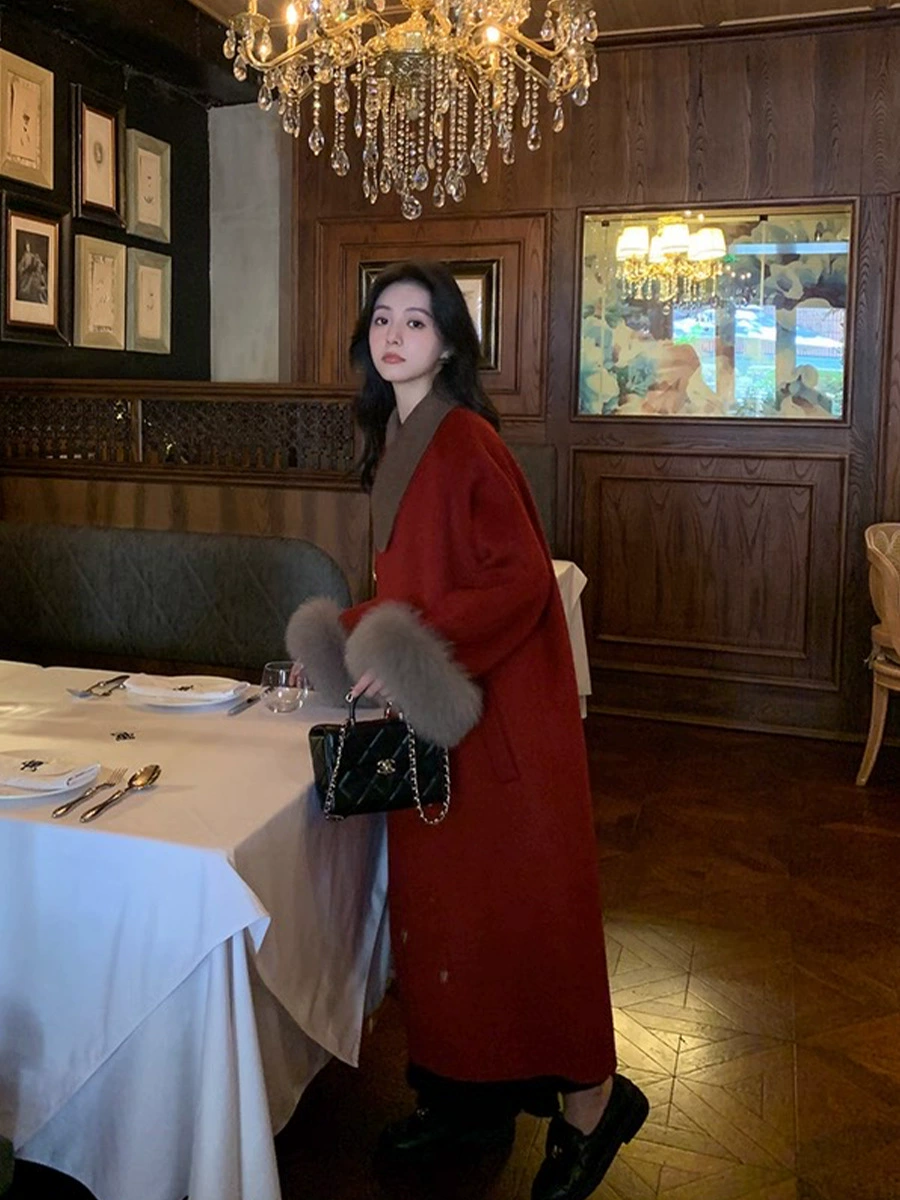 Red summer woolen coat, winter down jacket, plus size