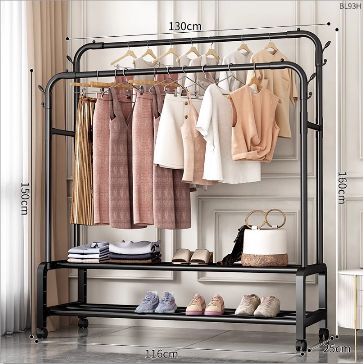 Perchas de doble poste aterrizan perchas domésticas verticales estantes de ropa de dormitorio estantes de ropa de dormitorio de estudiantes estantes de ropa de balcón tendederos image 27