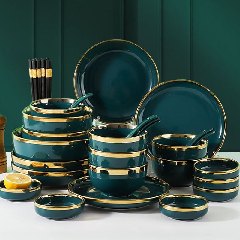 Scandinavian Accessible Luxury Dishware Set Household Gold-Rimmed Thickeneded Creative Ceramic Dishes, Bowls and Chopsticks High-End New Plate Tableware