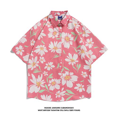 Men's and Women's Couple's Hawaiian Short-Sleeve Shirt, Summer Loose and Thin Polka Dot Beach Style Collared Top