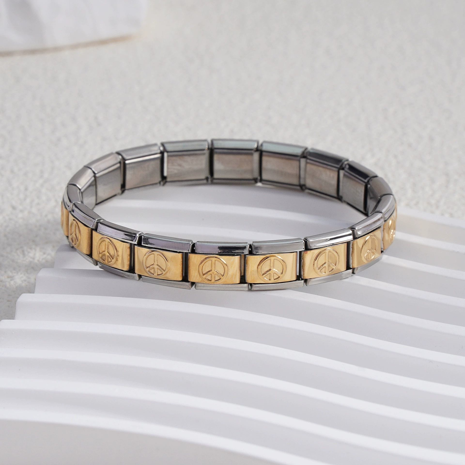 stainless steel bracelet, removable elastic link watch strap, italian european style, assorted charms