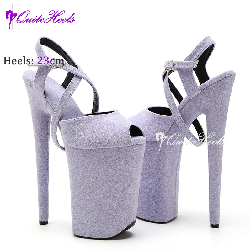 Giày cao gót nữ đế xuồng da lộn gót siêu cao 23cm kiểu miệng cá sàn diễn — rượu vang đỏ, màu hồng, Tím, Không trả lại hoặc trao đổi chi tiết 35
