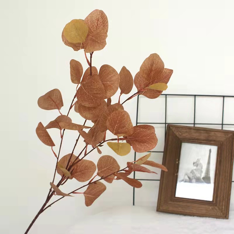 Planta artificial 5 tenedor hoja de manzana flor artificial rama de eucalipto dinero hoja arreglo floral hogar decoración de la boda flor