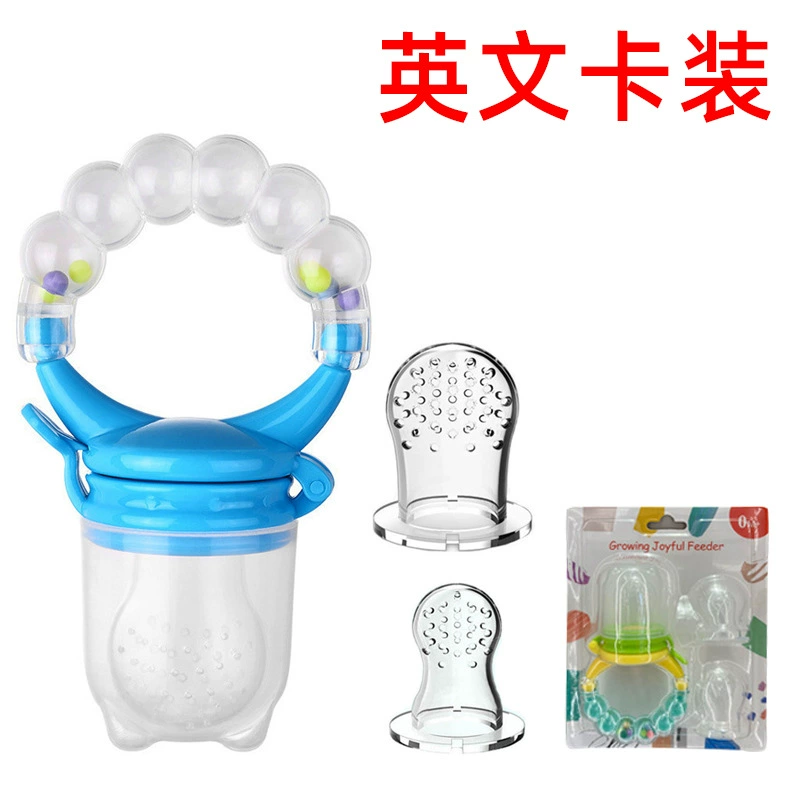 Игрушка-прорезыватель для младенцев на английском языке со звуком и колокольчиком, игрушка-фрукты и овощи для детей, прорезыватель-фруктница с сменными насадками разных размеров.