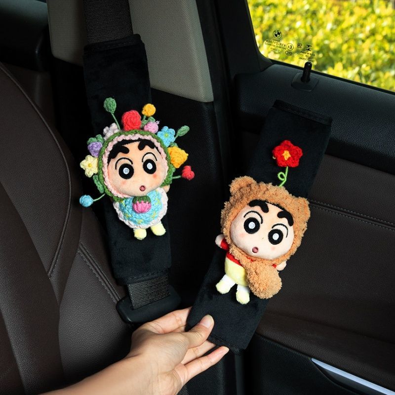 Crayon Shin-chan car seatbelt shoulder pad with floral decoration plush toy car interior accessory