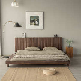 北欧黑胡桃木实木床现代简约家用卧室1.5米主卧樱桃木1.8米双人床
