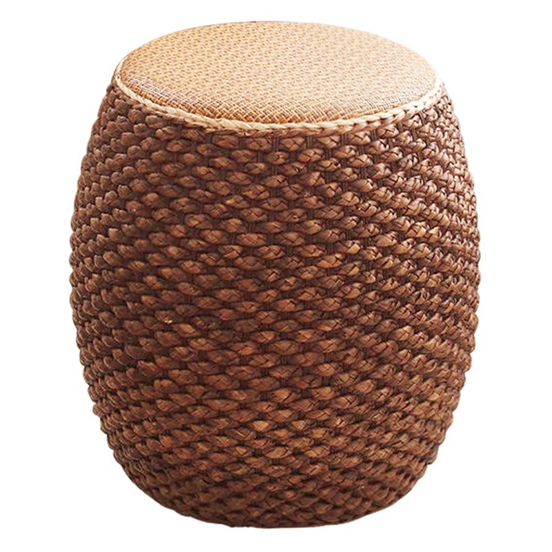 Taburete bajo de ratán taburete redondo taburete de paja sofá mesa de café taburete hogar sala de estar de madera maciza banco pequeño zapato cambio taburete muelle