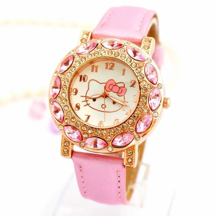 Children's Cartoon Kitten Strap Watch for Boys and Girls, Fashion Belt with Diamond Decoration, Quartz Watch for Ladies