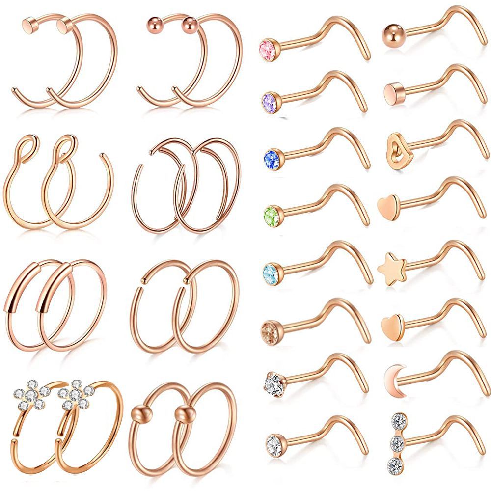 Amazon New Combination Nose Nail Nose Ring Set Stainless Steel Geometric Body Piercing Jewelry detail image 11