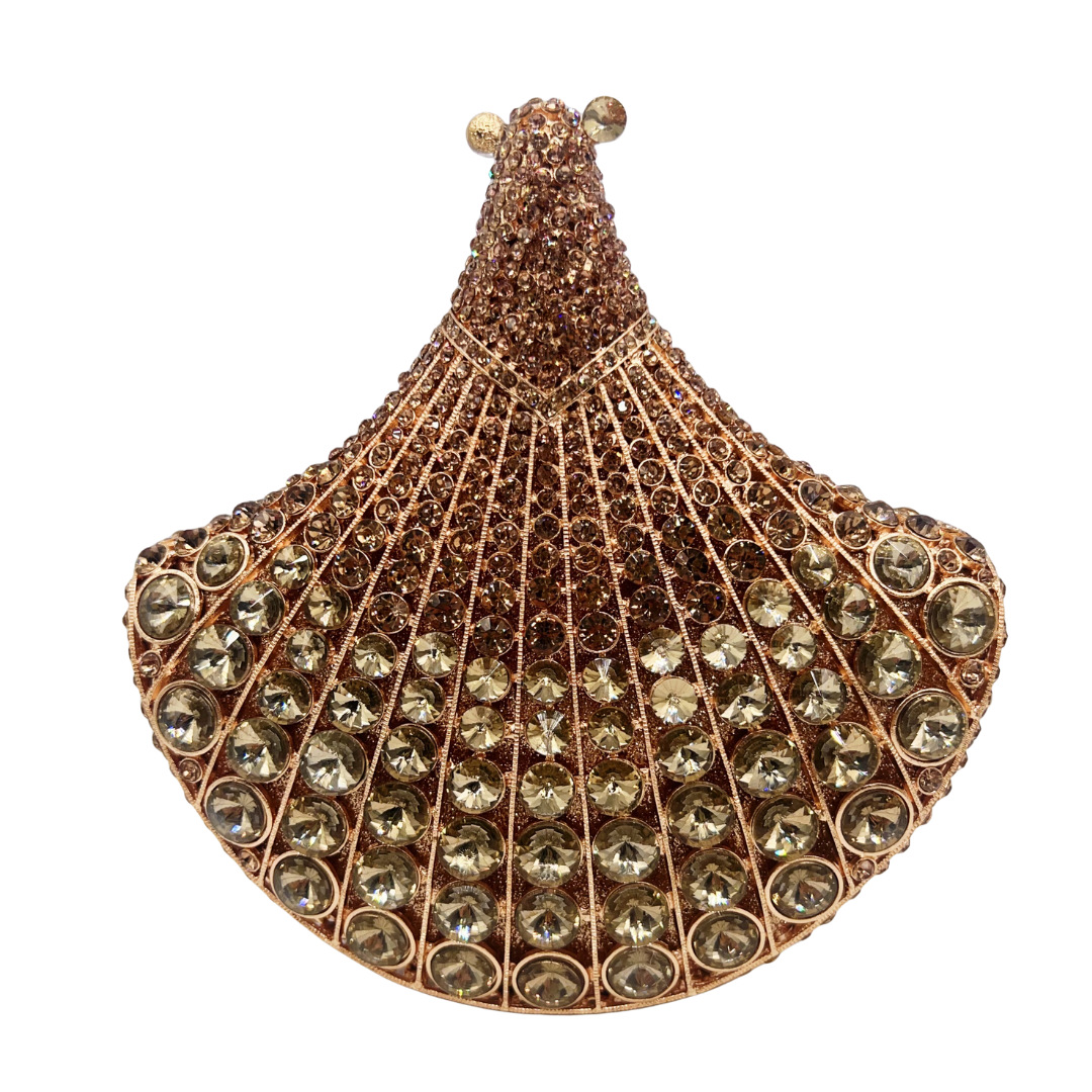 Clutch nữ hình quạt đính đá cao cấp dự tiệc cầm tay — màu vàng, bạc, màu đỏ, màu ô liu xanh chi tiết 2