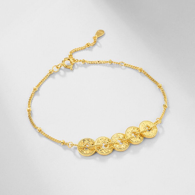 New Chinese-Style Wealth-Attracting Ice-Crush Bracelet S925 Silver Five Emperors Copper Coin Jewelry Light Luxury Exquisite Wholesale Live Broadcast