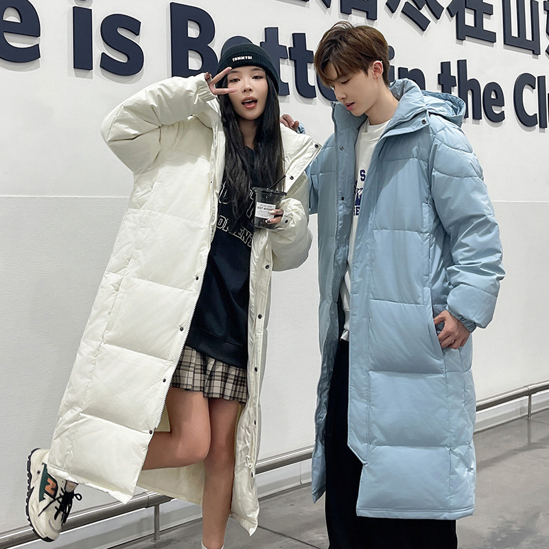 Cross-border batch of new autumn and winter lovers with long knee-length down jacket men's play women's loose casual warm coat Cross-border batch of new autumn and winter lovers with long knee-length down jacket men's play women's loose casual warm coat