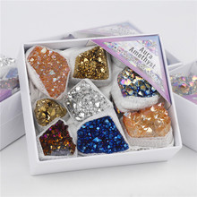 外贸天然紫水晶簇原石电镀彩混色裸石紫晶块矿标小礼盒装厂家现货